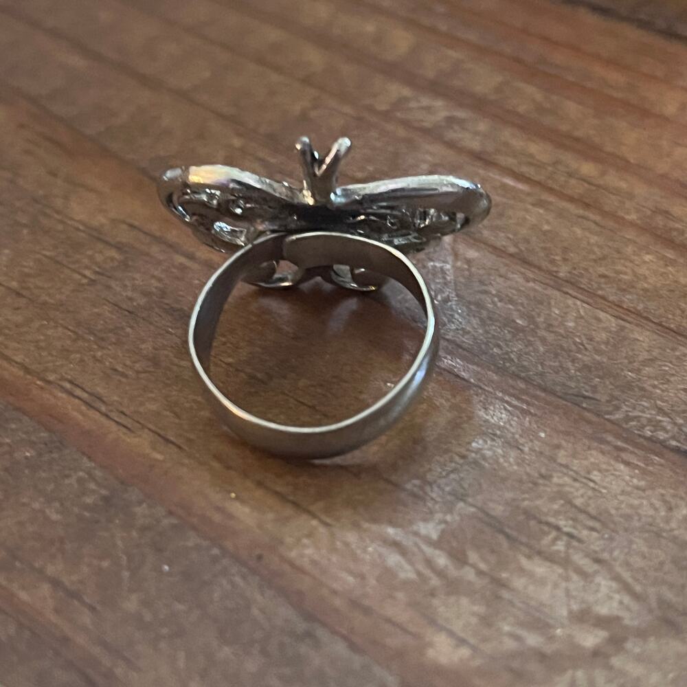 Vintage 1970s Artisan Ring Silver Tone Butterfly Shape Adjustable - Picture 12 of 12